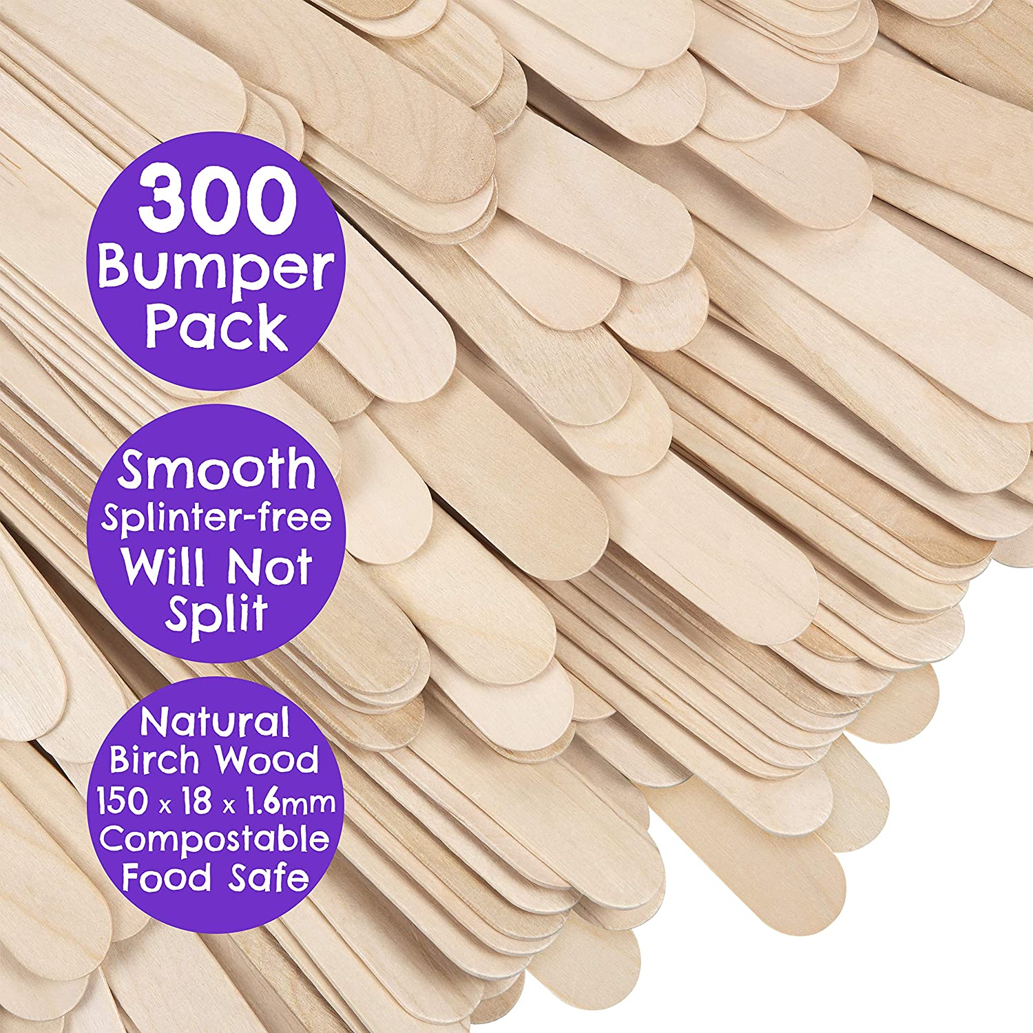 Jumbo Lolly Sticks 300 Giant Wooden Lollipop Sticks Natural Wood Art and Crafts Plant Labels Popsicle - Image 2