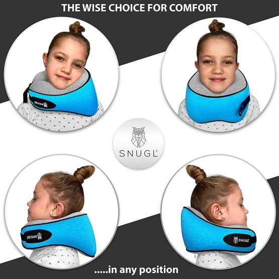 SNUGL Travel Pillow for Kids - Premium Ergonomic Design Memory Foam Cushion - Head, Neck & Chin Support for Airplane, Train or Car - Travel Bag with Carabiner Clip Included (Lilac Purple) - Image 3