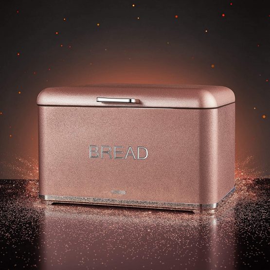 Tower T826014R Kitchen Bread Bin, Glitz Range, Coated Steel with Chrome Accents, Blush Pink, One Size - Image 3
