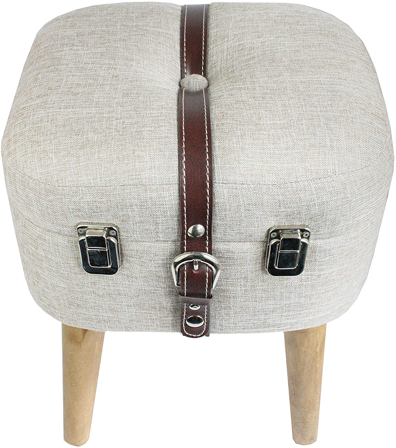 Emartbuy Set of 2 Upholstered Linen Square Foot Rest Footstool Ottoman Pouffe Storage Chair Multifunctional Sitting Cushion With 4 Wooden Legs - Image 4