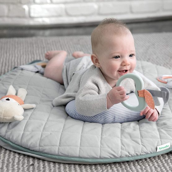 Ingenuity, Cosy Spot Reversible Duvet Activity Gym and Padded Play Mat with Wooden Removable Toy Bar, 6 Detachable Toys, Foldable for Easy Transport, Neutral Design - Loamy, Ages Newborn + - Image 4