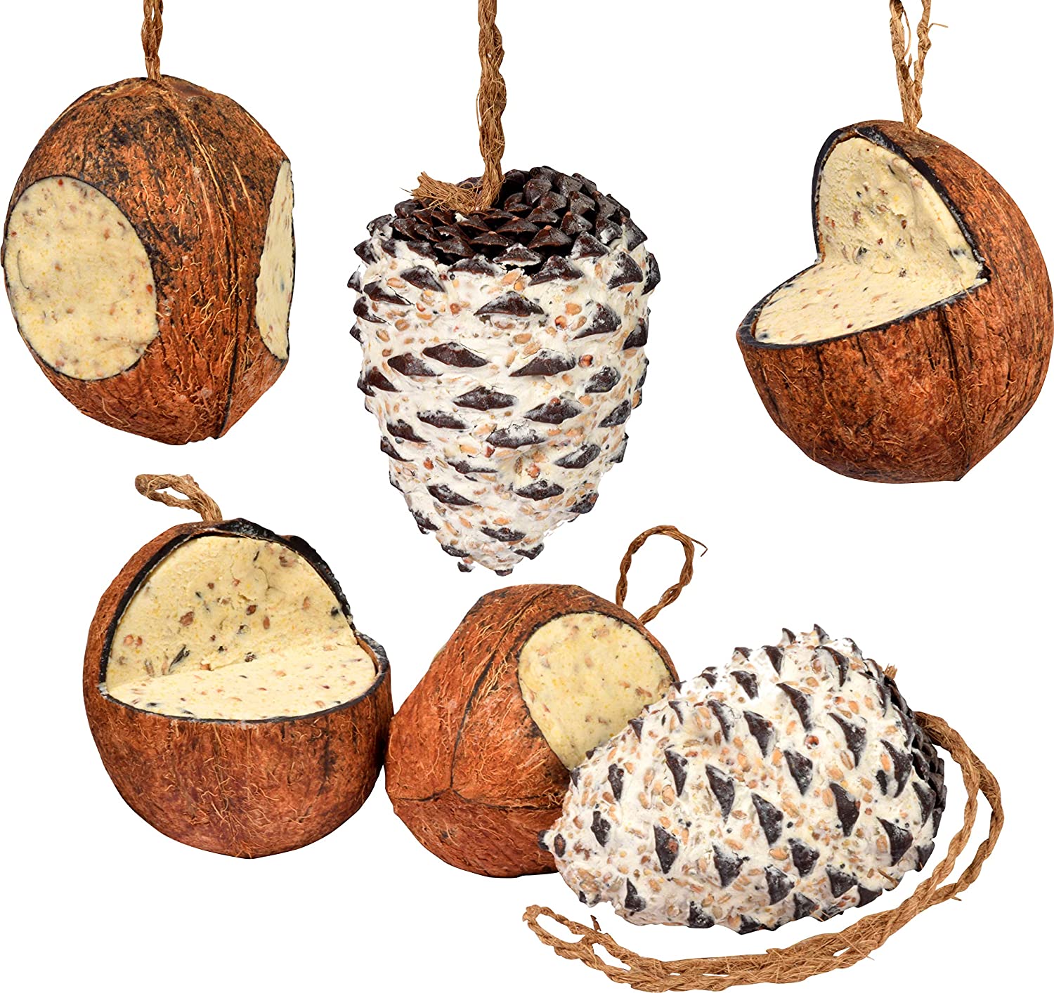 dobar 24102e Bird Feeder Mix with 4 Filled Coconuts and 2 Giant Cones Natural, 3.9 kg (Pack of 1)
