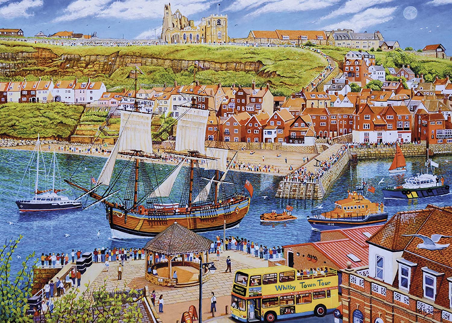 Gibsons Endeavour, Whitby 1000 Piece Jigsaw Puzzle for Adults, Historic Exploration Ship Scene by Roger Turner - Image 2