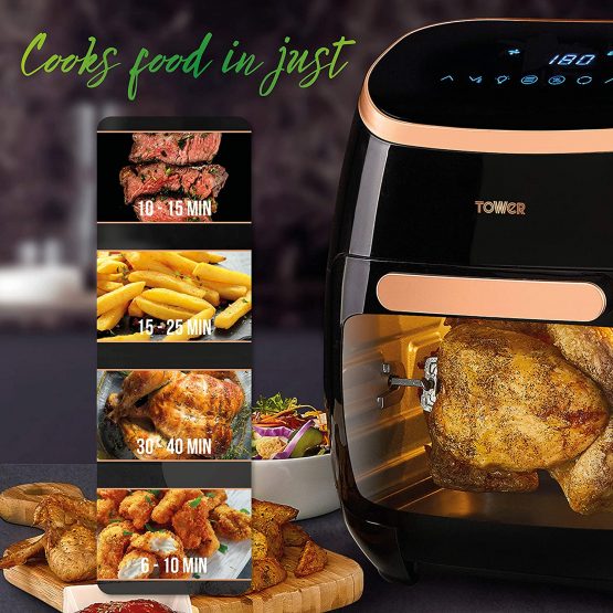 Tower Xpress Pro T17039RGB Vortx 5-in-1 Digital Air Fryer Oven with Rapid Air Circulation, 60-Minute Timer, 11 L, 2000 W, Black and Rose Gold - Image 4