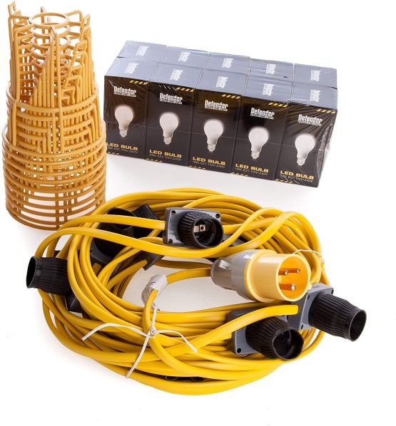 Faithfull FPPSLFESTOON 10 110v Rough Service Bulb Festoon Light Set on 22M Arctic Cable (plus 3M to plug)