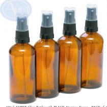 PACK of 4 - 100ml AMBER GLASS Bottles with Black ATOMISER Sprays. Essential Oil / Aromatherapy Use