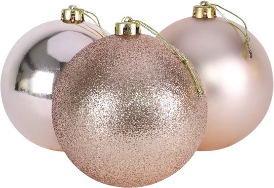 Christmas Concepts® Pack Of 3 - 150mm Extra Large Baubles - Shiny, Matte & Glitter Design - Christmas Decorations (Champagne)