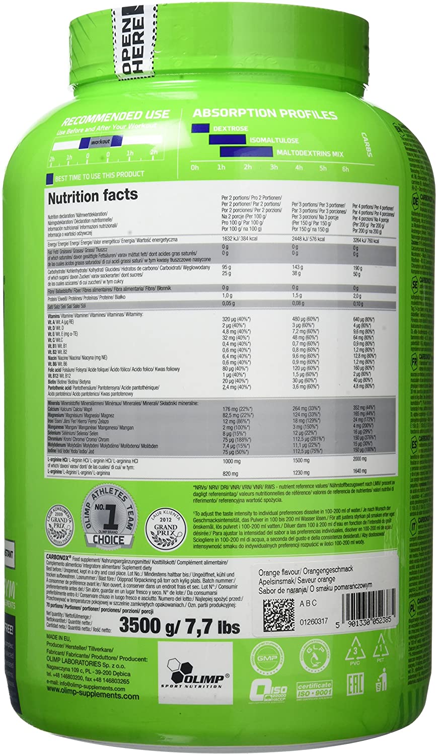 OLIMP SPORT NUTRITION Olimp Labs Carbo NOX Powder, Orange Flavour, 3.5 kg, 3.5 kg (Pack of 1) - Image 3