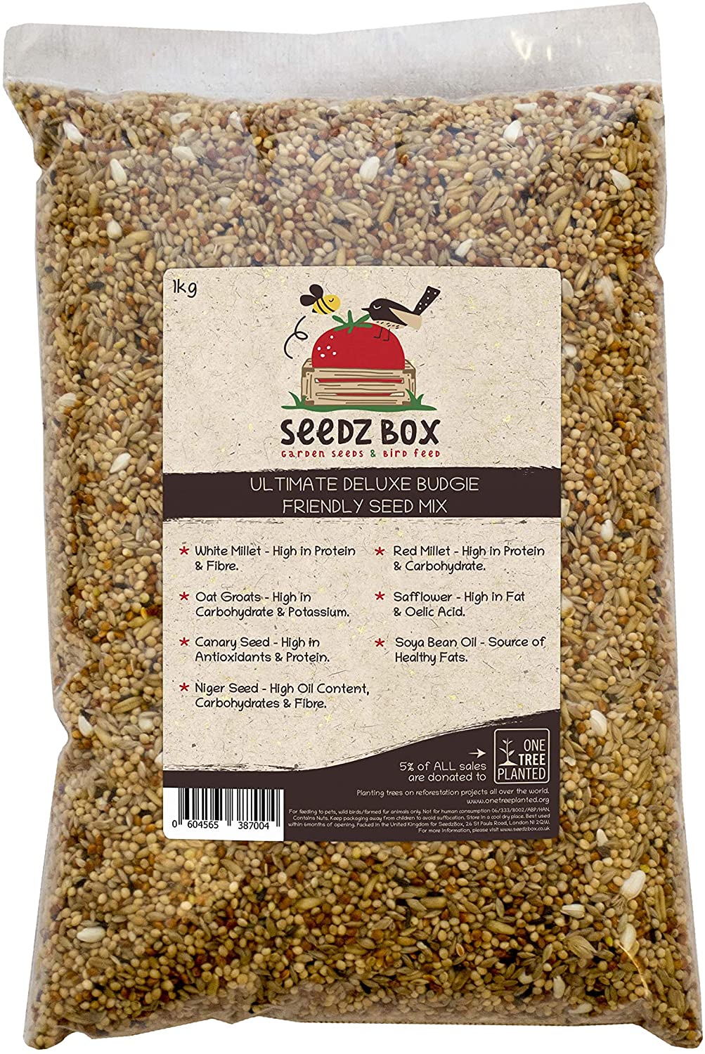 Budgie Food Seed Feed Mix 1kg, Natural Healthy Treats and Snacks for Pet Budgerigars, SeedzBox, Red Millet
