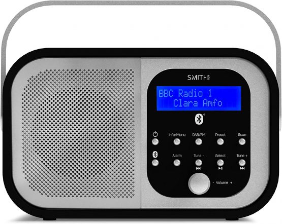 Smith-Style Retro H1 DAB+ FM DAB Digital Radio Bluetooth Portable Radio with Dual Alarm Clock & LCD Display – DAB Radio/FM Radio/Battery & Mains Powered with 20 Presets – White
