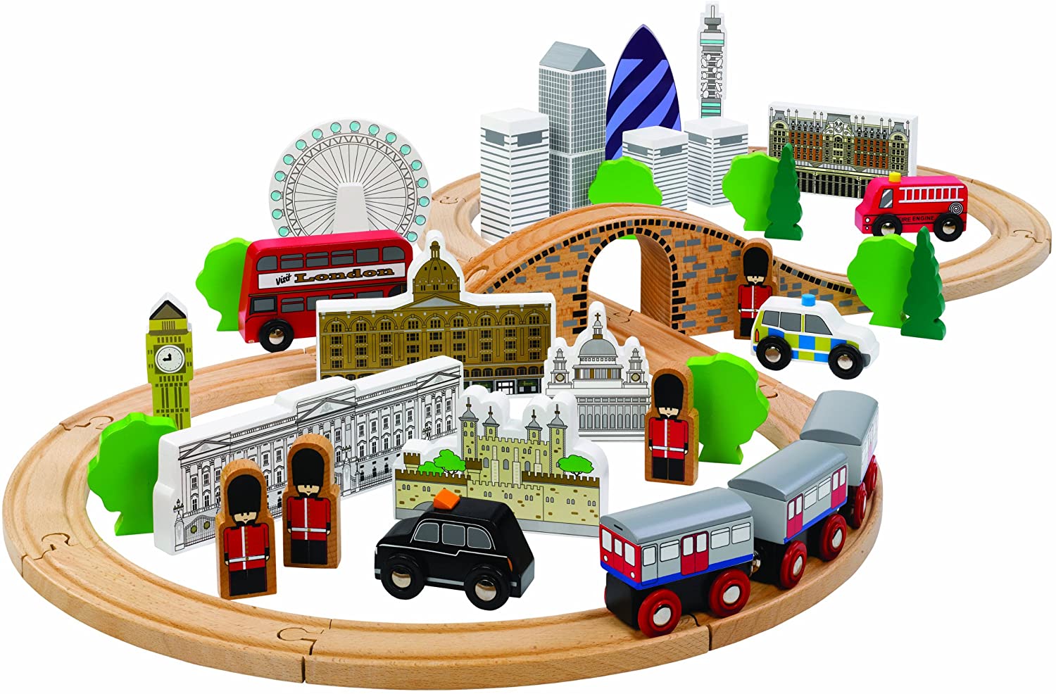 Tidlo Wooden City of London Figure of Eight Train Set, Multicoloured