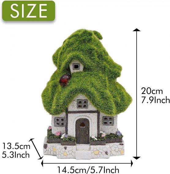 TERESA'S COLLECTIONS Flocked Fairy House Garden Ornaments with Solar Powered Lights, Waterproof Resin Garden Statue Outdoor Cottage Figurines for Patio Lawn Yard Decorations, 20cm - Image 3