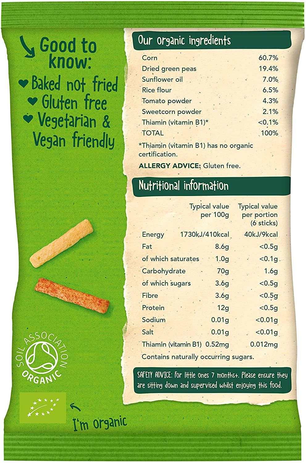 Organix Melty Organic Veggie Sticks, 7+ Months, Baby Snack, Multipack, 4 x 15 g Bags Per Pack (3 Packs Total) - Image 2