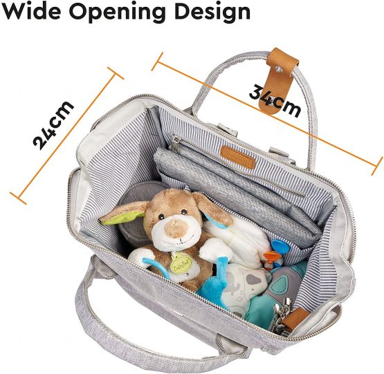 BABABING | Mani Baby Changing Bag Large Backpack with Adjustable Shoulder Straps | Multifunction Baby Bag Backpack with Detachable Changing Mat | Grey/Brown - Image 3