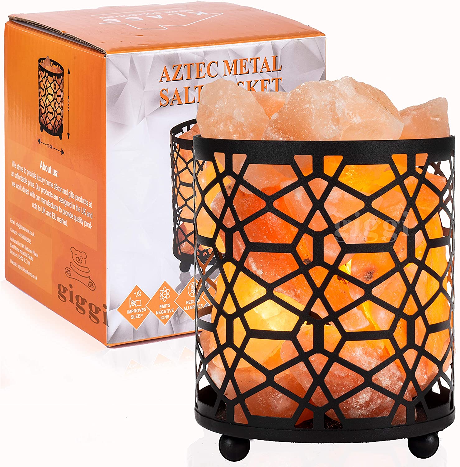 Giggi Himalayan Salt Lamp With Dimmer Switch, Metal Basket Pink Crystal Table Lamp