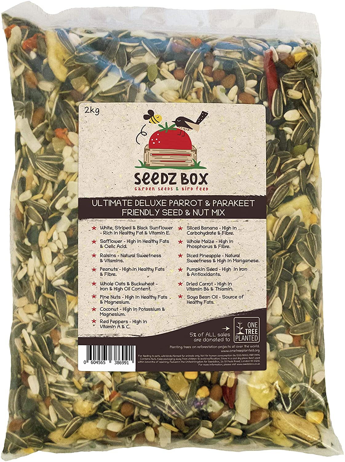 Parrot Food 1.8kg, Seed and Nut Mix Feed SeedzBox, Natural Healthy Pet Treats and Snacks