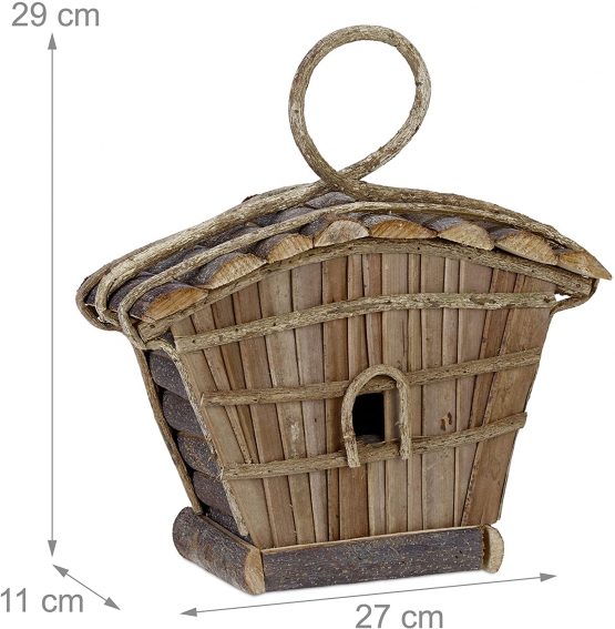 Relaxdays Hanging Decor Birdhouse, Untreated Wood, Balcony, Patio, Garden, Nesting Aid, 29 x 27 x 11 cm, Natural - Image 4