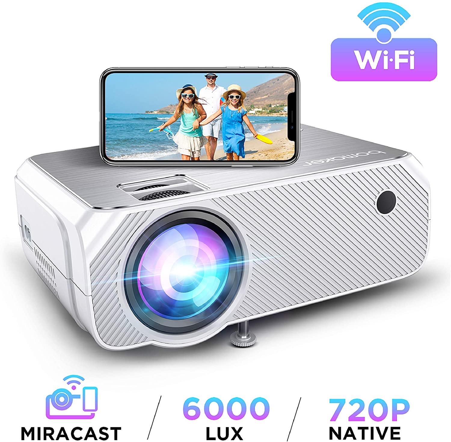 BOMAKER HD WiFi Projector and Screen Package, 6500 Lumens Outdoor ...