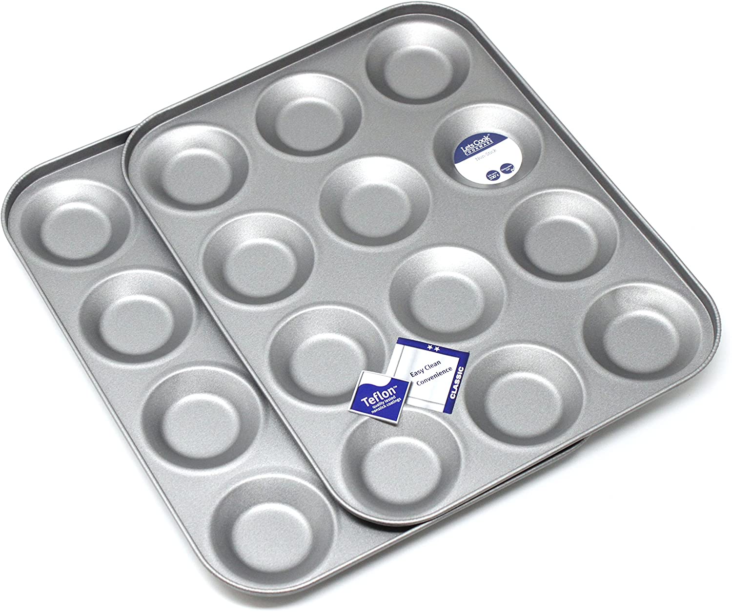 12 Hole Mince Pie/Bun Tin Twin Pack, Set of Two, for Buns Fairy Cakes, Tarts and Mince Pies