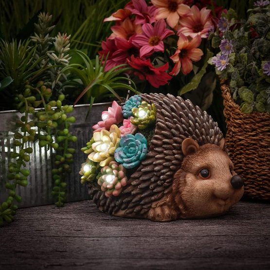 TERESA'S COLLECTIONS Hedgehog Garden Ornaments with Solar Powered Lights, Waterproof Resin Garden Statue Outdoor Figurines for Patio Lawn Yard Decorations, 21cm - Image 2