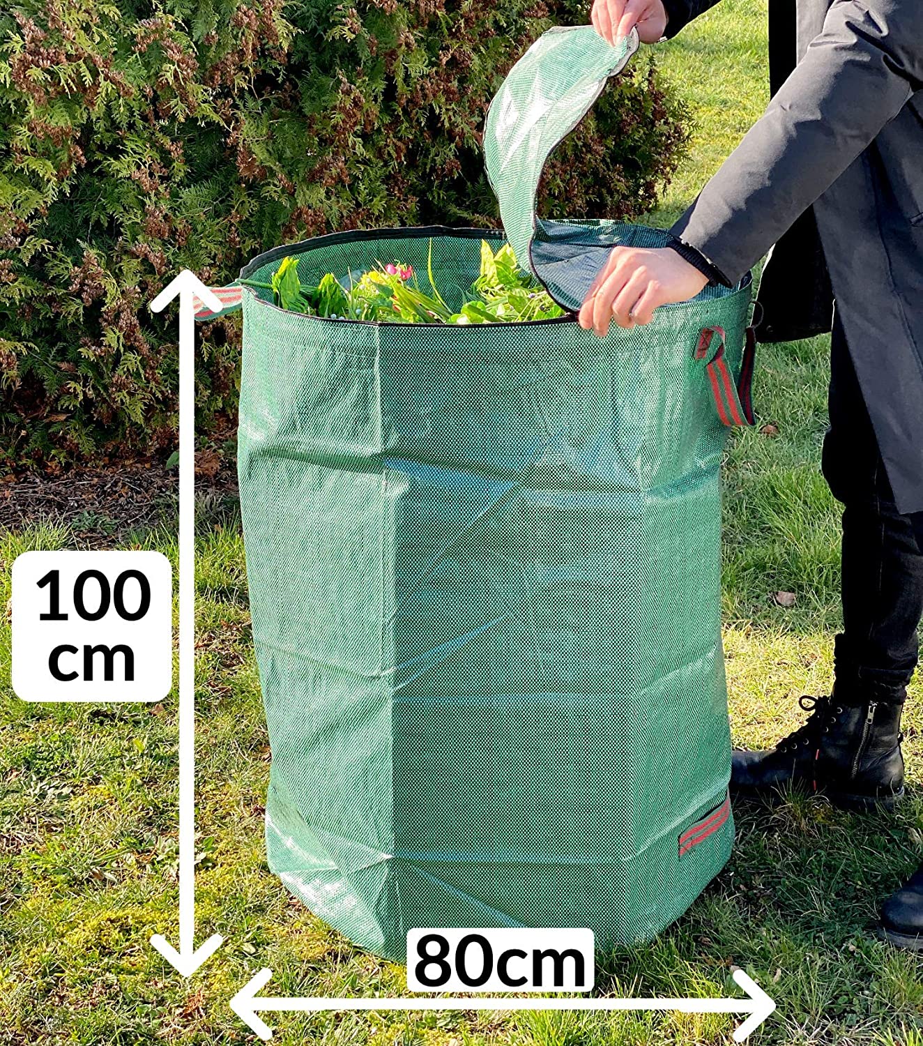 Praknu 2 x Garden Waste Bags with handles & Lid 500L, Reusable Heavy Duty Garden Sacks - Image 3