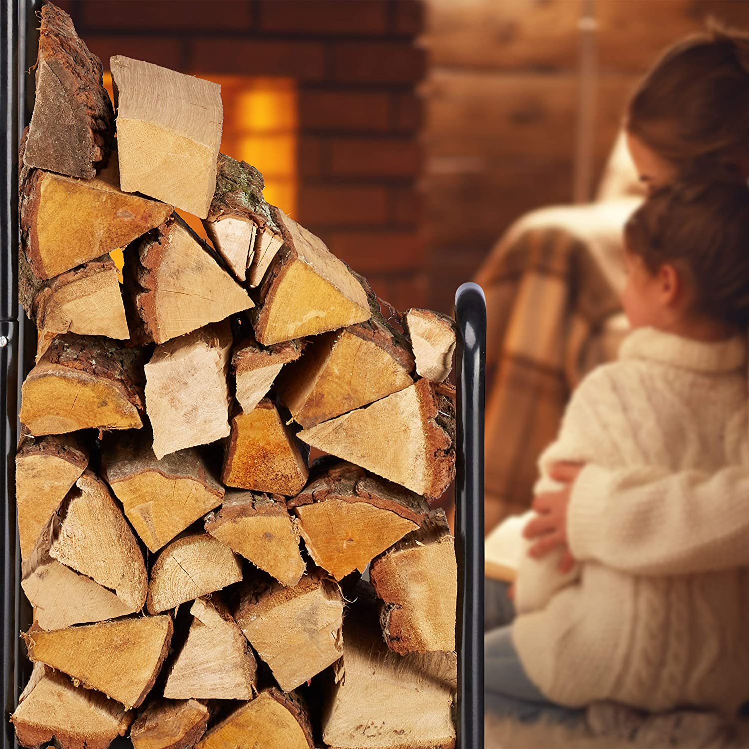 Relaxdays Log Cart, Steel Firewood Trolley, With 2 Wheels, Fireplace Wood Transport & Storage, Up To 60 kg, Black - Image 3