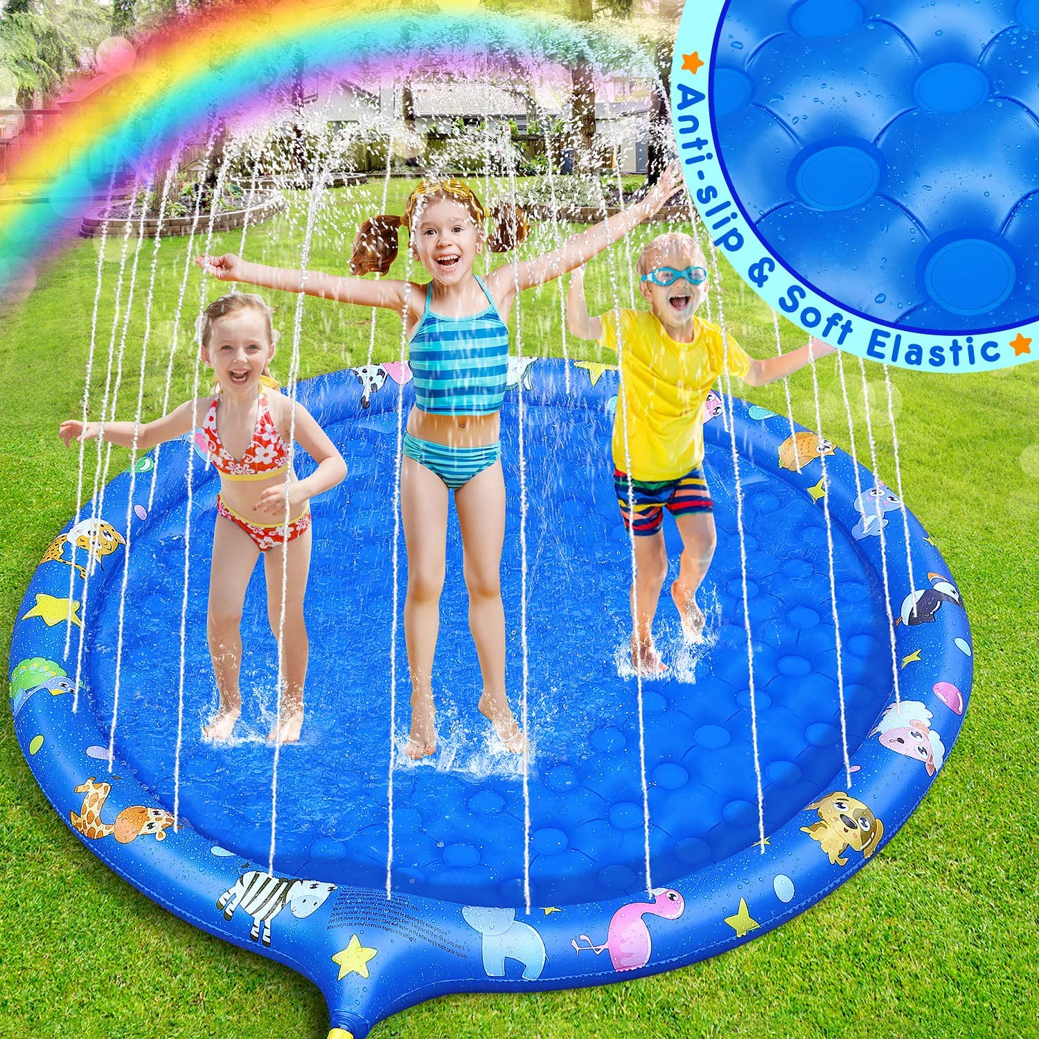 Dookey Sprinkle and Splash Water Play Mat, 68 Inches Inflatable Non