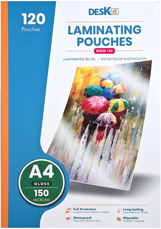 Deskit Laminating Pouches A4, Gloss, 120 Sheets, 150 Microns - Clear and Durable Presentations - Ideal Rigidity for Everyday Use