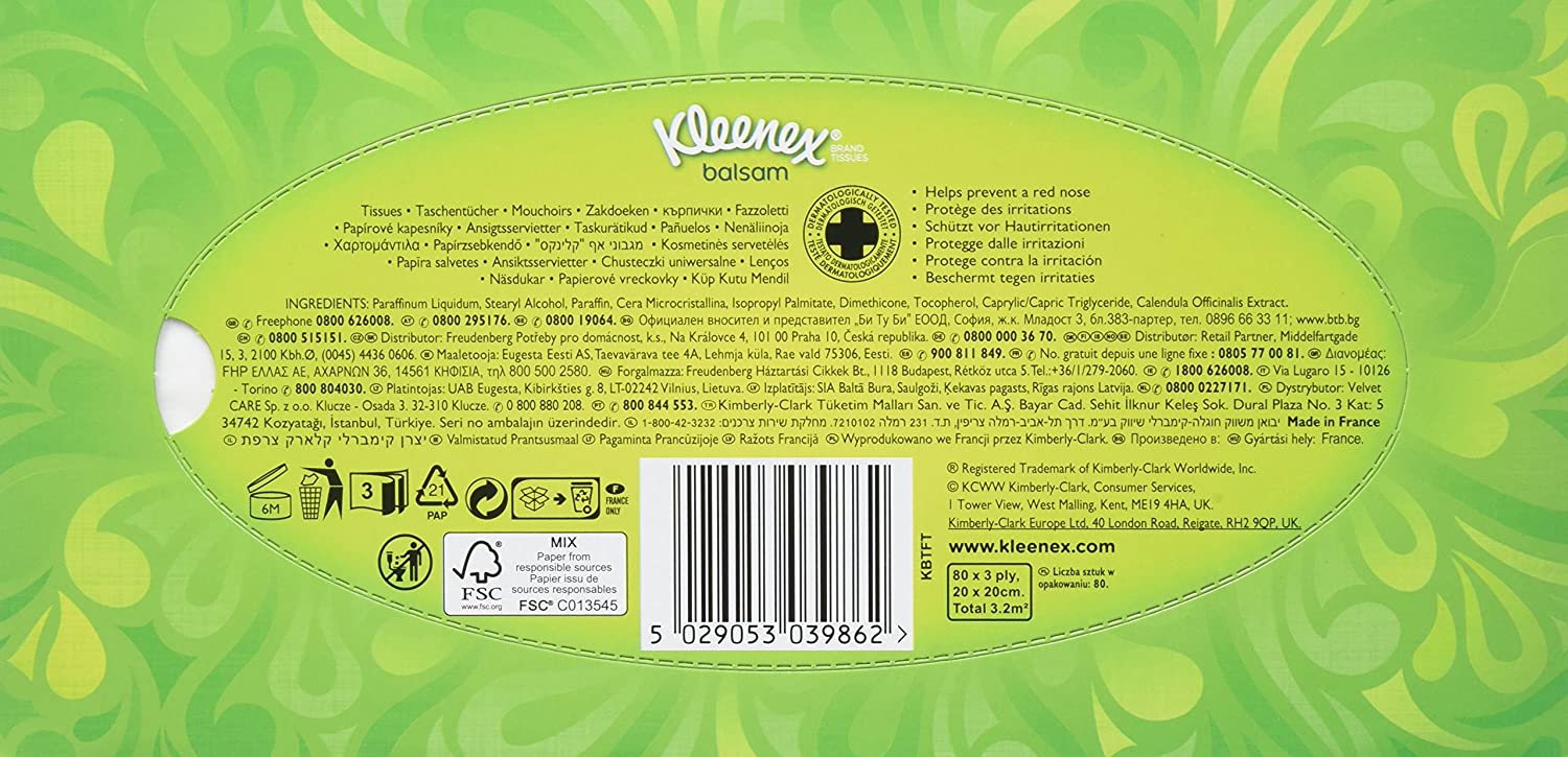 Box of tissue Kleenex Balsam P80 80 Handkerchiefs - pack of 6 (Total 480 Tissue), Red, 1 count (Pack of 480) - Image 2