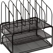 Amtido Letter Tray Desk Organiser 2 Tier with 5 File Folder Holder Slots – Suitable for Home or Office Paper Document and Stationery Organisation - Metal Mesh - Black