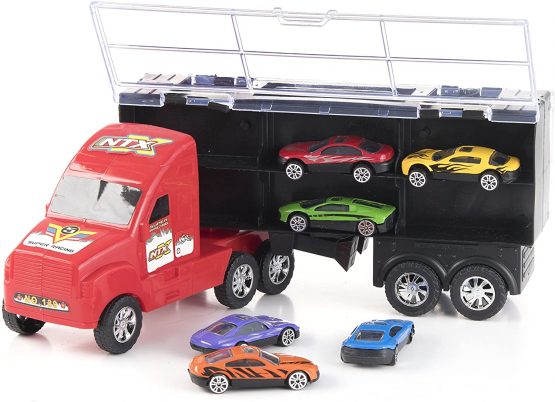Prextex 15" Carrier Truck Toy Car Transporter Includes 6 Metal Cars Toy For Boys Great For Boys - Image 2