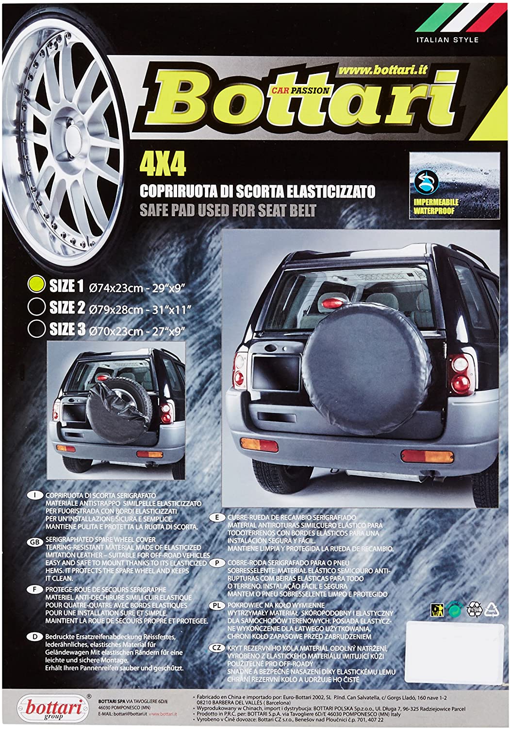 Bottari SpA 18411 Elasticized Spare Wheel Cover Dia 74 x 23 cm, Schwarz