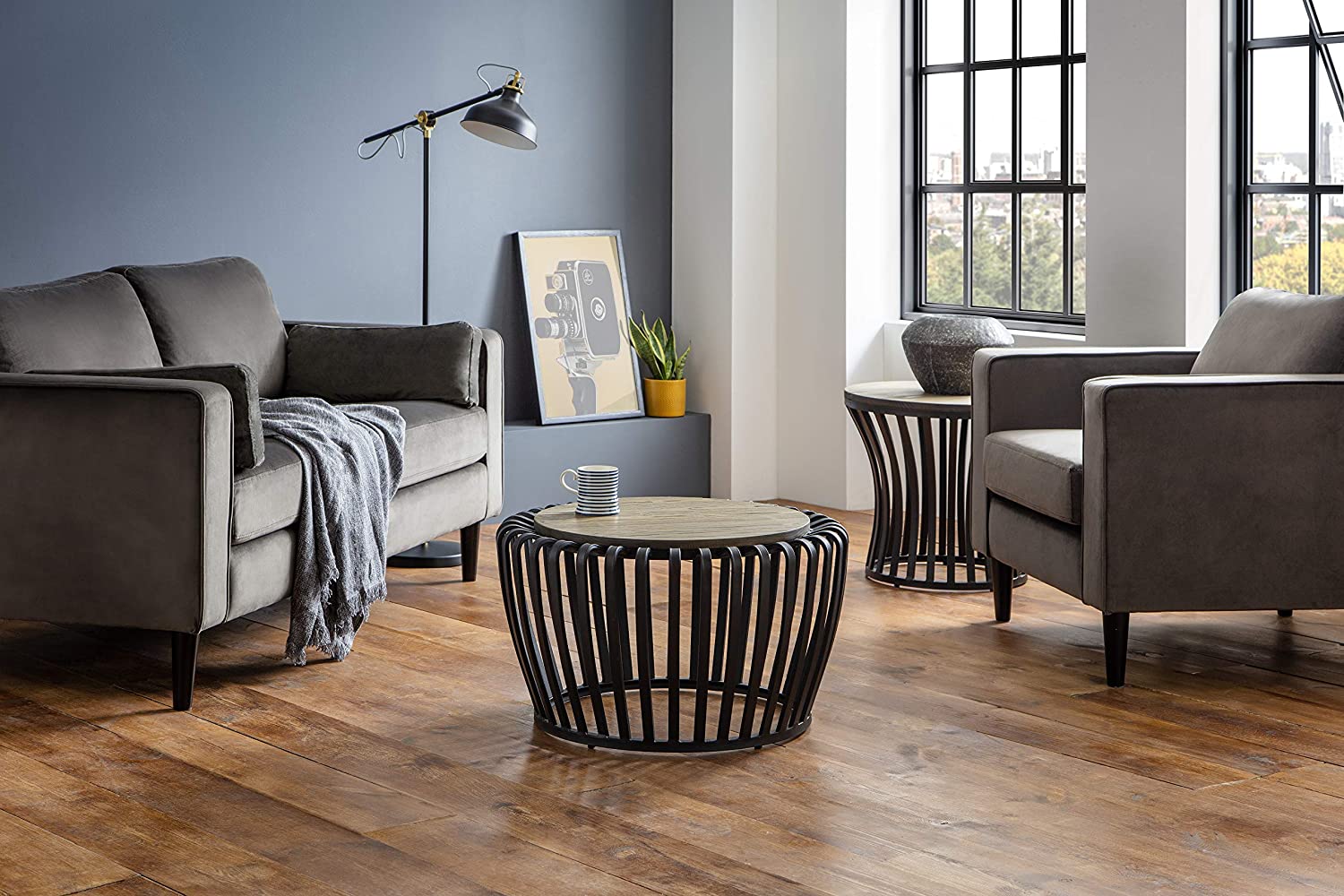 Julian Bowen Washington Lamp Table, Mocha Elm/Black, Black/Elm, Height: 51, Width: 56, Depth: 56cm - Image 3