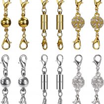 Magnetic Jewelry Clasps Magnetic Lobster Clasps for Necklace Bracelet Jewelry Making Rhinestone Ball Style, Cylindrical and Ball Tone (Gold and Silver) 12 Pieces