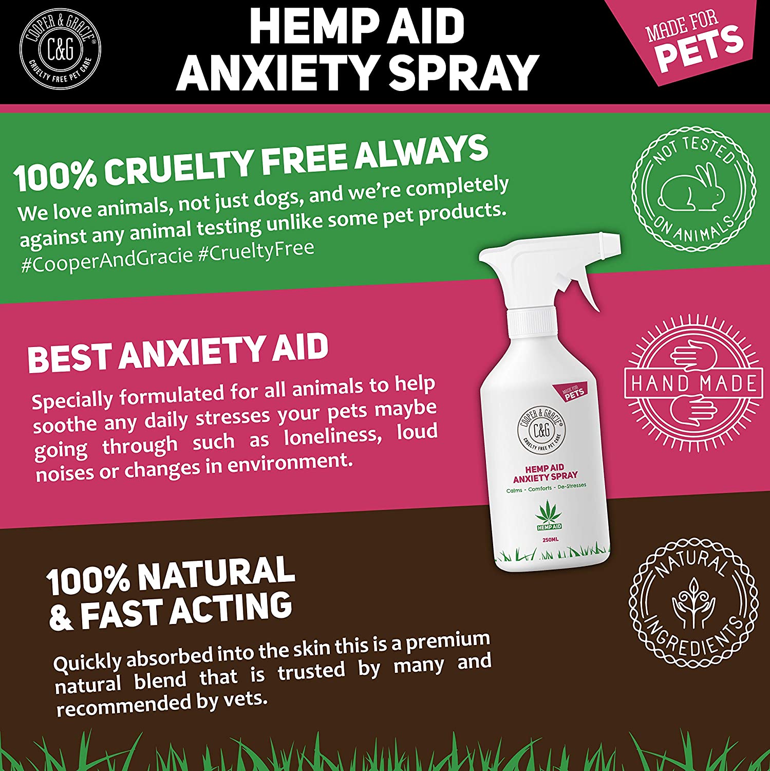 Pet Hemp Aid Anxiety Spray 250ML, White, 250 ml (Pack of 1) - Image 3