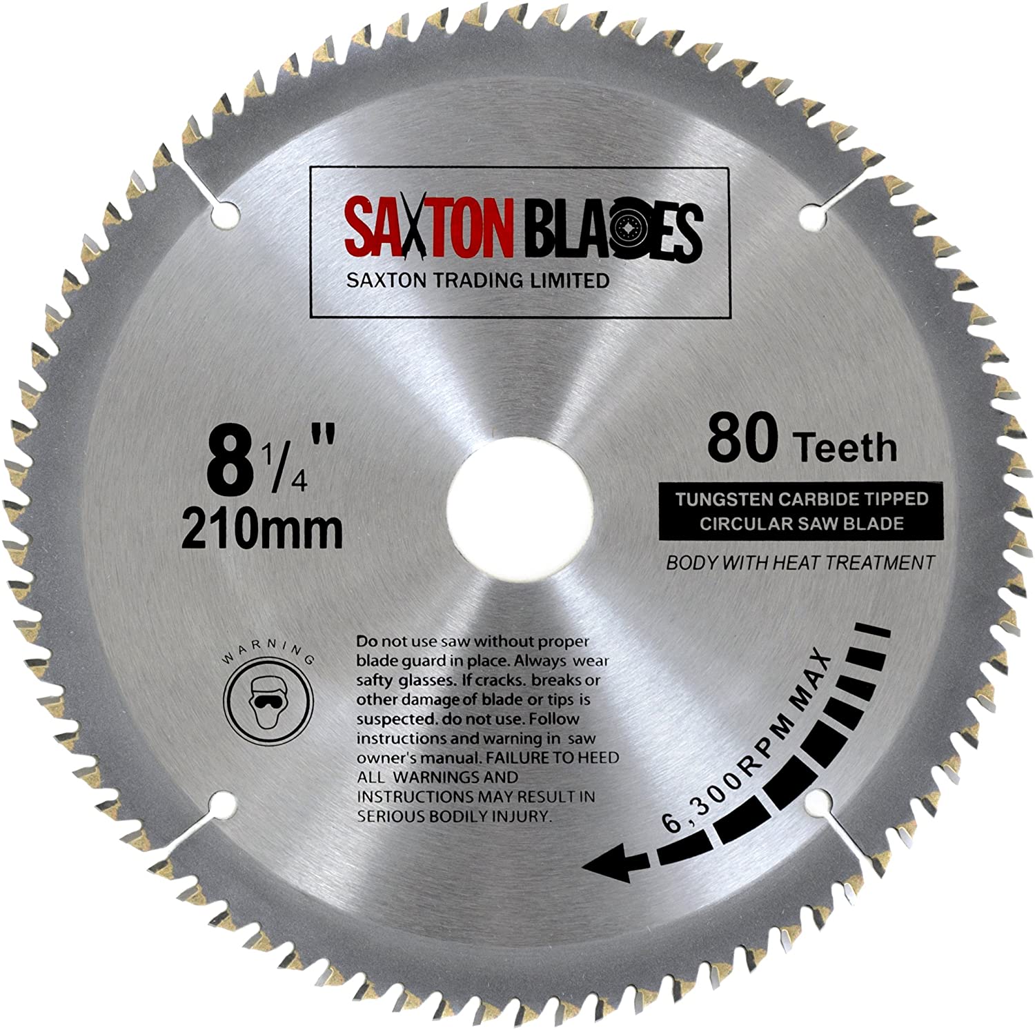 Saxton TCT Circular Wood Saw Blade 210mm x 30mm x 80T for Festool Bosch Makita Dewalt fits 216mm Saws, siliver