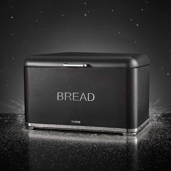 Tower T826014B Kitchen Bread Bin, Glitz Range, Coated Steel with Chrome Accents, Noir, One Size - Image 3