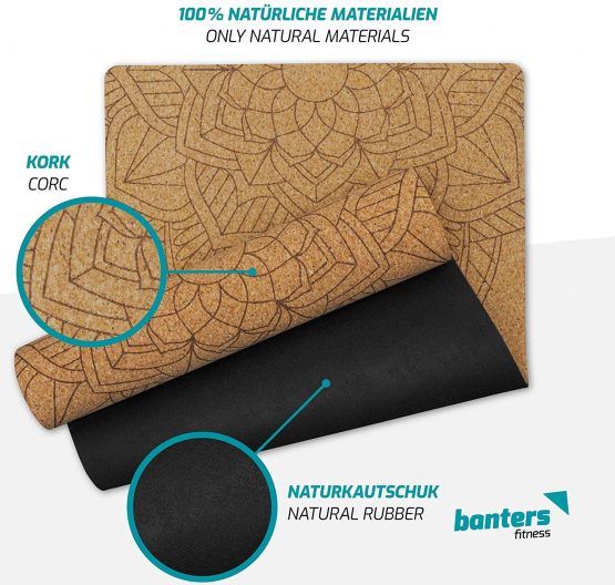 banters Cork Yoga Mat, Eco-Friendly Cork + Natural Rubber, Non-Slip Print, with Carrying Strap - Image 4