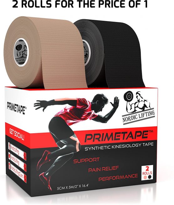 Nordic Lifting Kinesiology Tape (2-Pack) PrimeTape - Pro Sports & Athletic Taping for Knee, Shin Splints, Shoulder and Muscle - 2" X 16.4' per Roll Uncut - Orthopedic Therapy Method - by trade; - Image 4