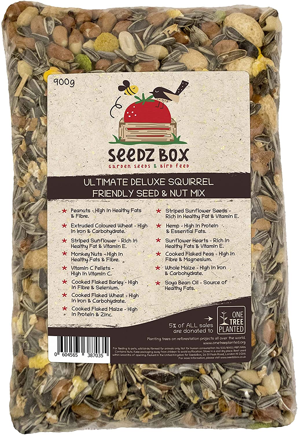 Squirrel Food Seed and Nut Feed Mix 900g, SeedzBox Deluxe Squirrel Food, Natural Treats and Snacks for Wild Squirrels