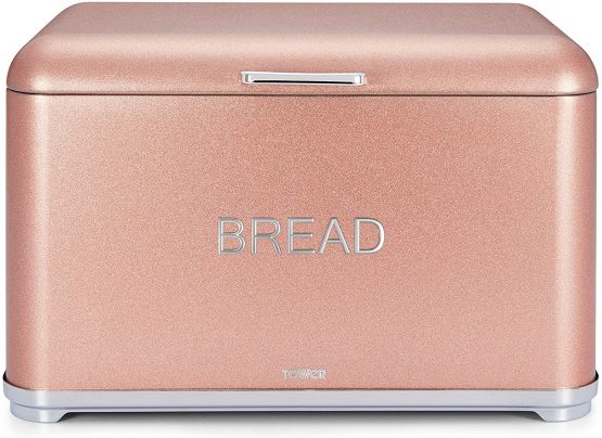 Tower T826014R Kitchen Bread Bin, Glitz Range, Coated Steel with Chrome Accents, Blush Pink, One Size - Image 2