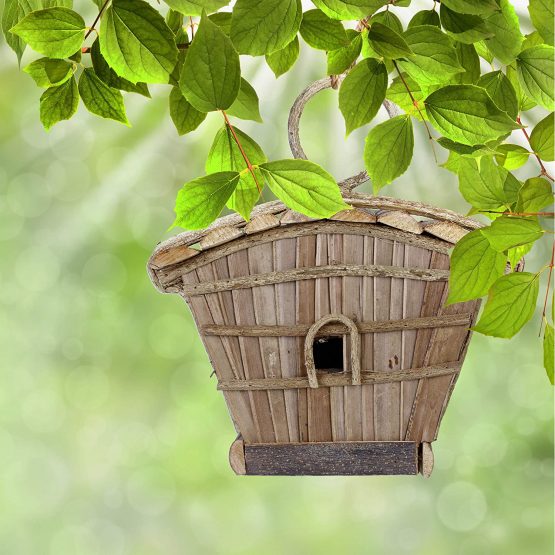 Relaxdays Hanging Decor Birdhouse, Untreated Wood, Balcony, Patio, Garden, Nesting Aid, 29 x 27 x 11 cm, Natural - Image 2