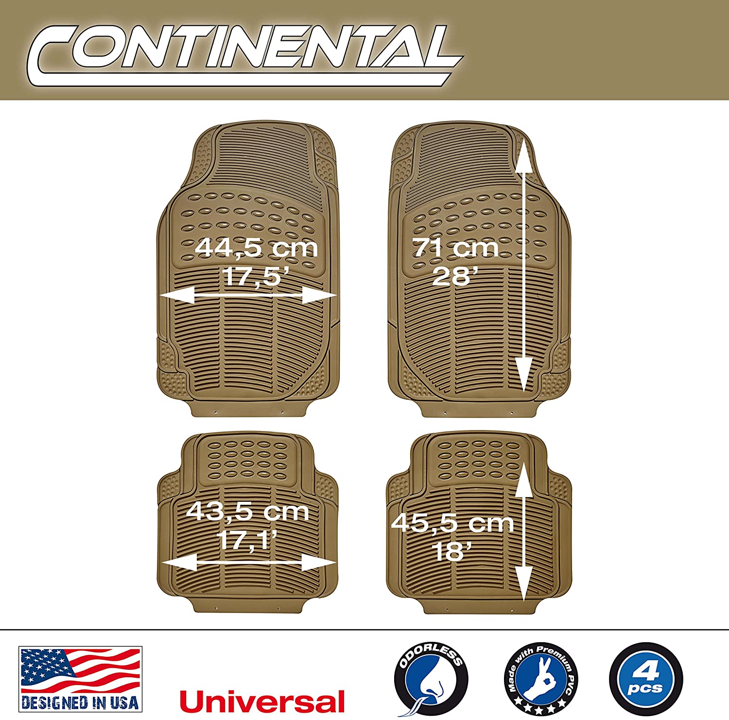 SUMEX CONTI10 Universal Continental Rubber Car Mats - Beige, Continental Range - Image 3