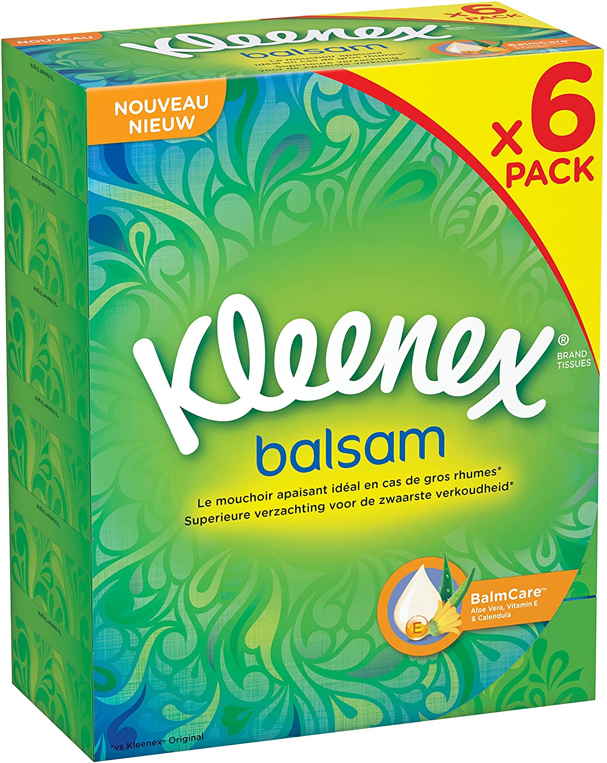 Box of tissue Kleenex Balsam P80 80 Handkerchiefs - pack of 6 (Total 480 Tissue), Red, 1 count (Pack of 480)