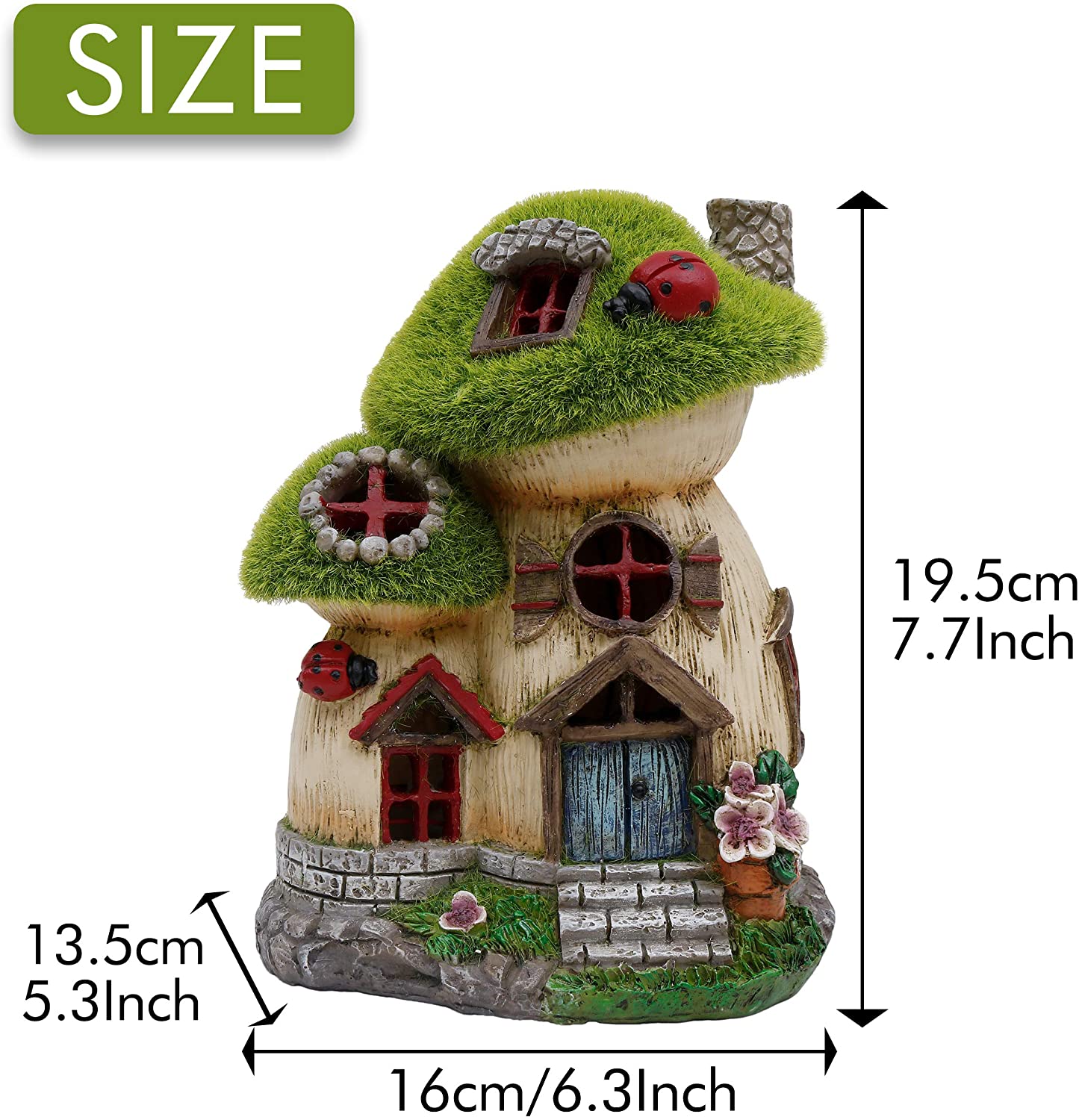 TERESA'S COLLECTIONS Garden Ornaments Outdoor, Green Flocked Solar Fairy House and Ladybugs - Image 3