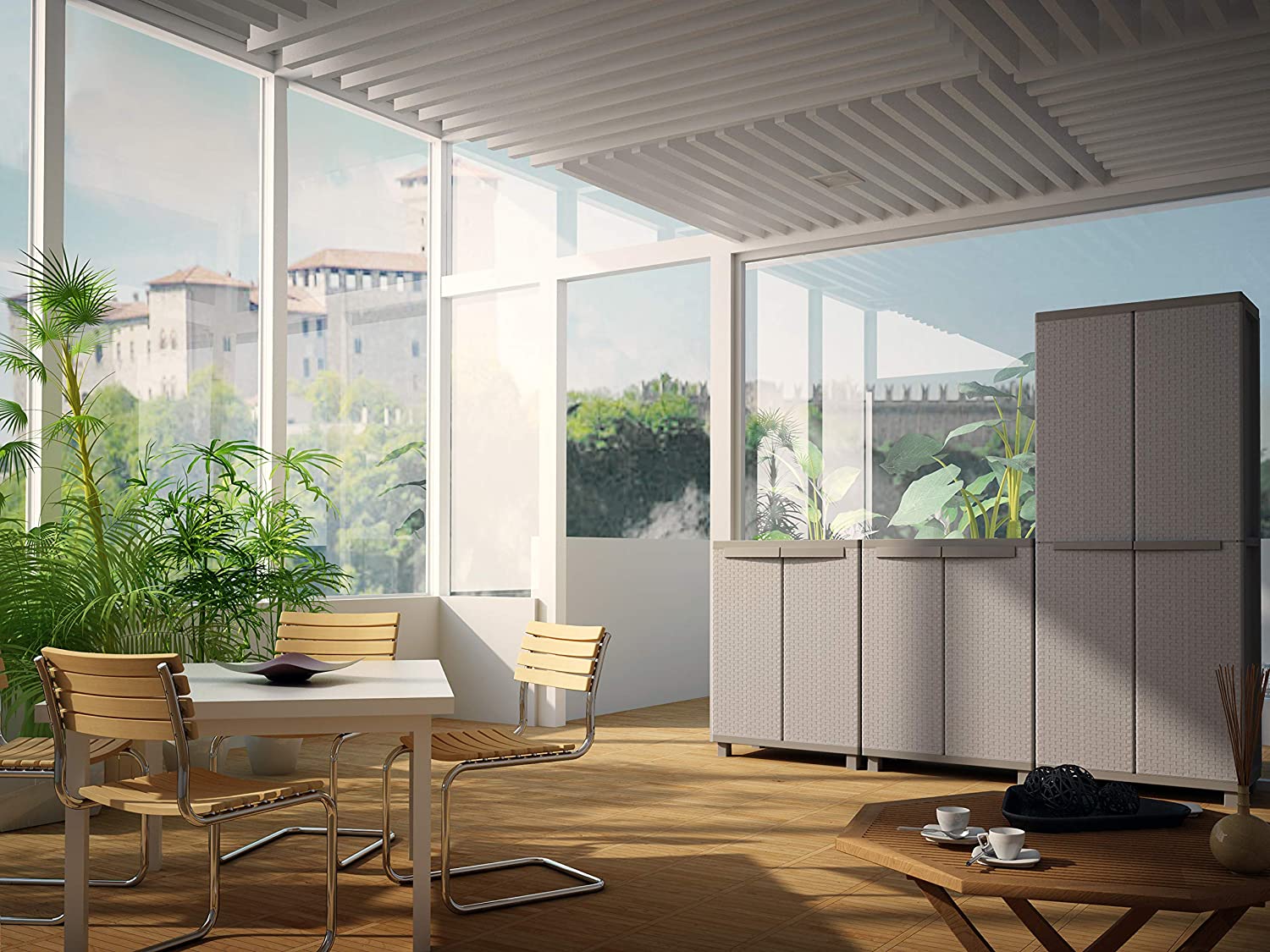 Terry, Jrattan 368, 2 Door Cabinet with 1 Internal Shelving and 4 Shelves - 68x37.5x170 cm, Grigio/Tortora, 68x37,5x170 cm - Image 3