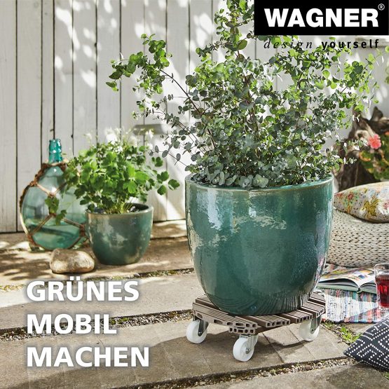 WAGNER Plant trolley WPC Ø 38,5 x 11 cm I Flower trolley for indoor + outdoor use I Container trolley made of FSC® wood plastic composite, taupe I Load capacity 150 kg - 20055601 - Image 2