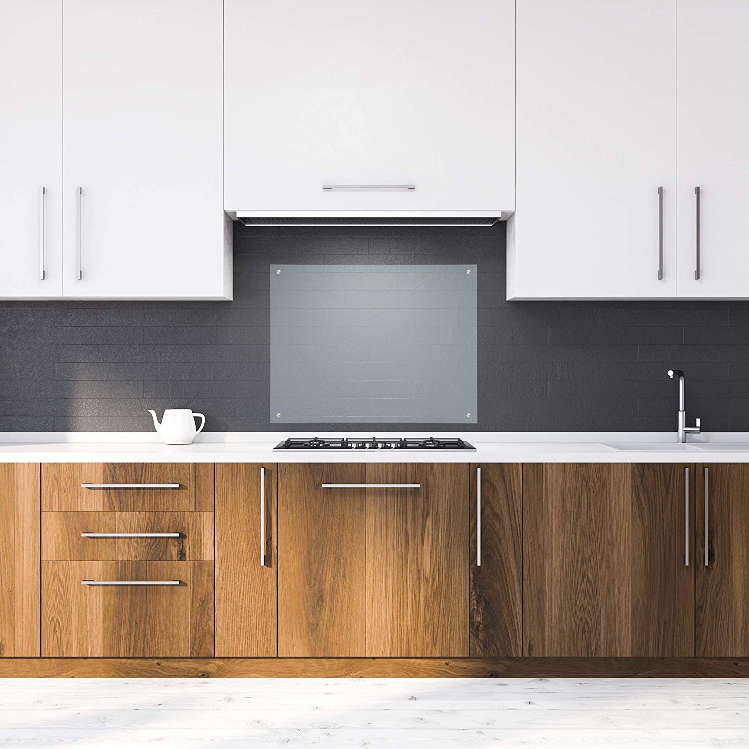 Relaxdays Kitchen Splashback Panel, Safety Glass, Cooker Splatter Guard, 70 x 60 cm, Wall-Mount, Transparent - Image 2