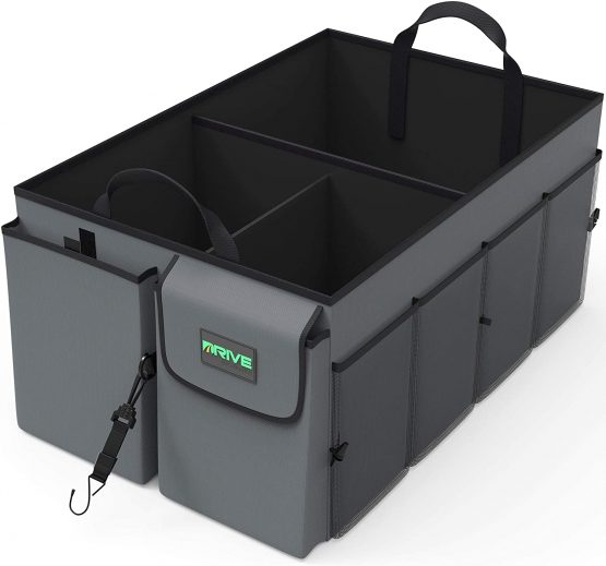 Drive Auto Products Car Boot Organiser (Gray) - Storage with Tie Down Straps, Best for Tidy Auto Organization & Boot Bag Maintenance, Non-Slip Secure Travel Tote is Foldable