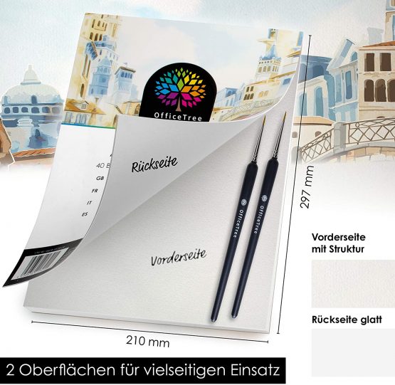 OfficeTree A4 Watercolour Paper Pad – 40 Sheets 300gsm Watercolour Paper A4 White - Watercolour Painting Paper for Drawing - 2 Free Brushes - Image 3